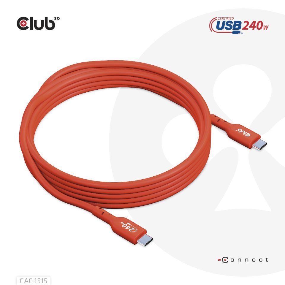 Club3D kabel USB-C,  Oboustranný USB-IF Certifikovaný data kabel,  PD 240W(48V/ 5A) EPR M/ M 4m1 