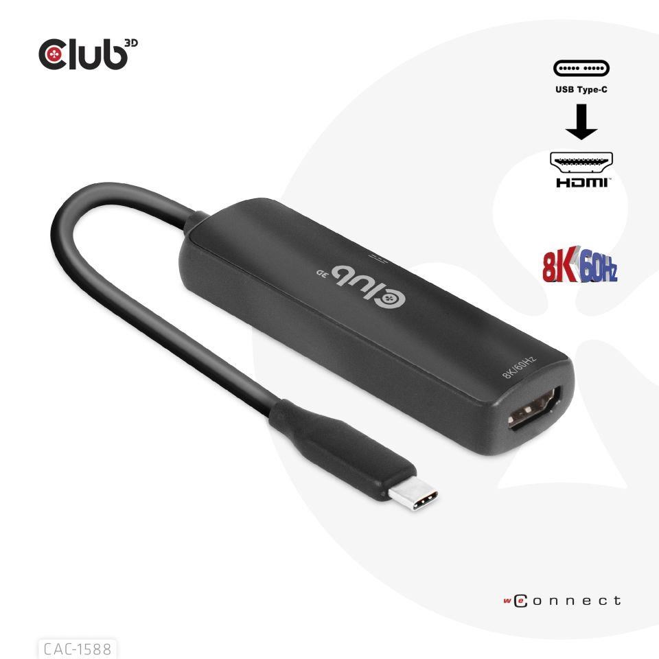 Club3D Adaptér USB-C na HDMI 8K60Hz/ 4K120Hz,  Active Adapter M/ F,  PD 3.0,  HDR10+ a DSC 1.24 