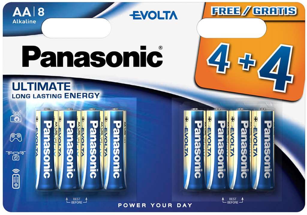 PANASONIC Alkalické baterie Evolta Platinum LR6EGE/ 8BW 4+4F AA 1, 5V (Blistr 8ks)0 