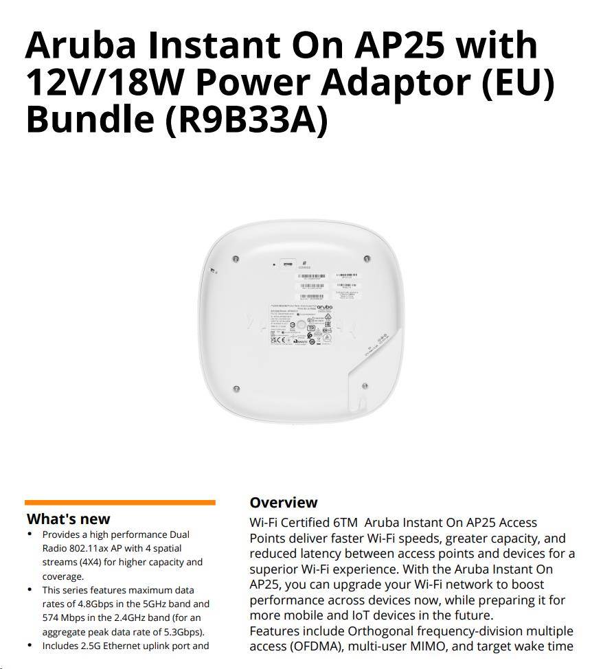 HPE Networking Instant On Access Point Bundle with PSU (EU) AP25 (R9B33A)4 