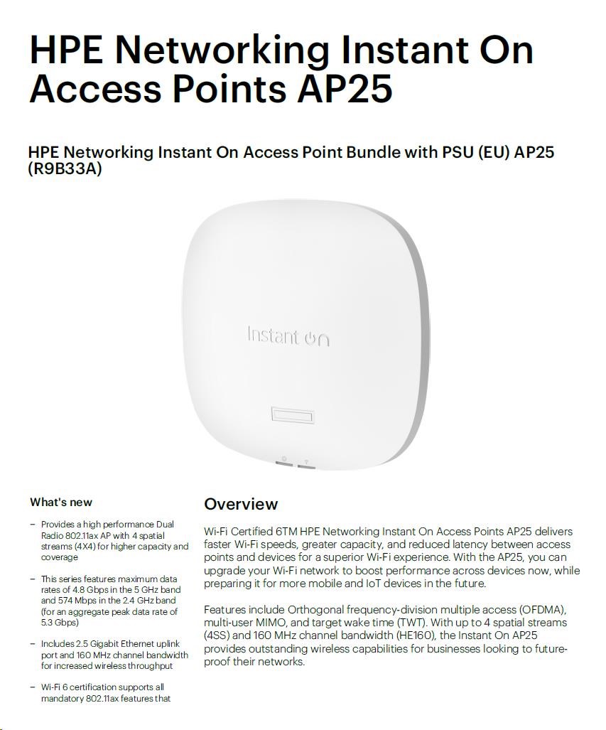 HPE Networking Instant On Access Point Bundle with PSU (EU) AP25 (R9B33A)1 