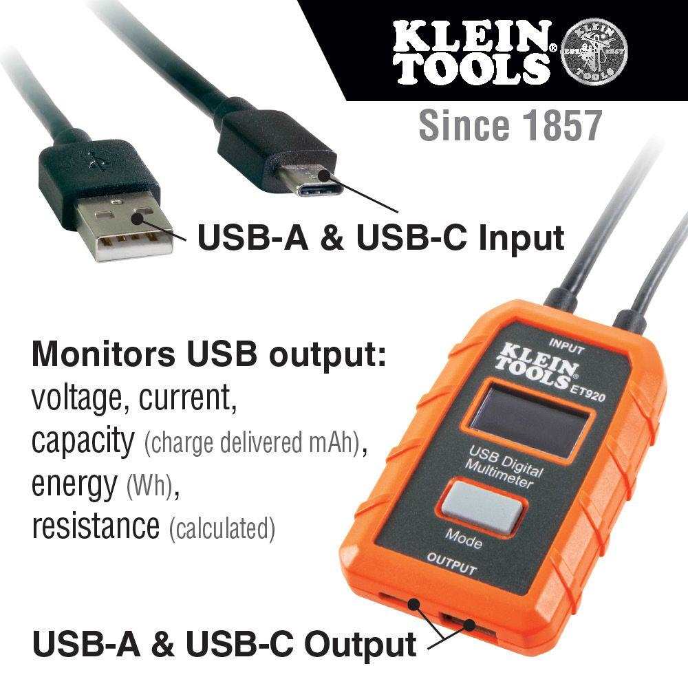 KLEIN TOOLS - USB Digitální měřič,  USB-A a USB-C4 