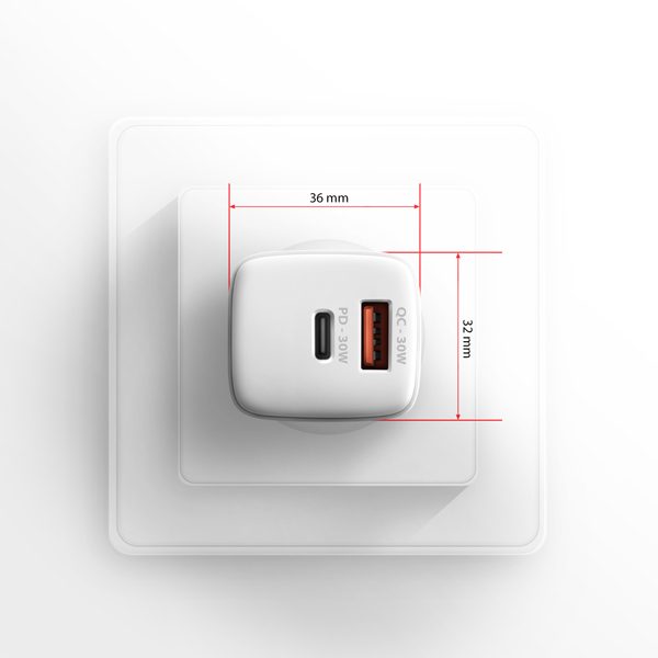 AXAGON ACU-PQ30W,  Sil nabíjačka do siete 30W,  2x port (USB-A + USB-C),  PD3.0/ PPS/ QC4+/ SFC/ AFC/ Apple,  biela3 
