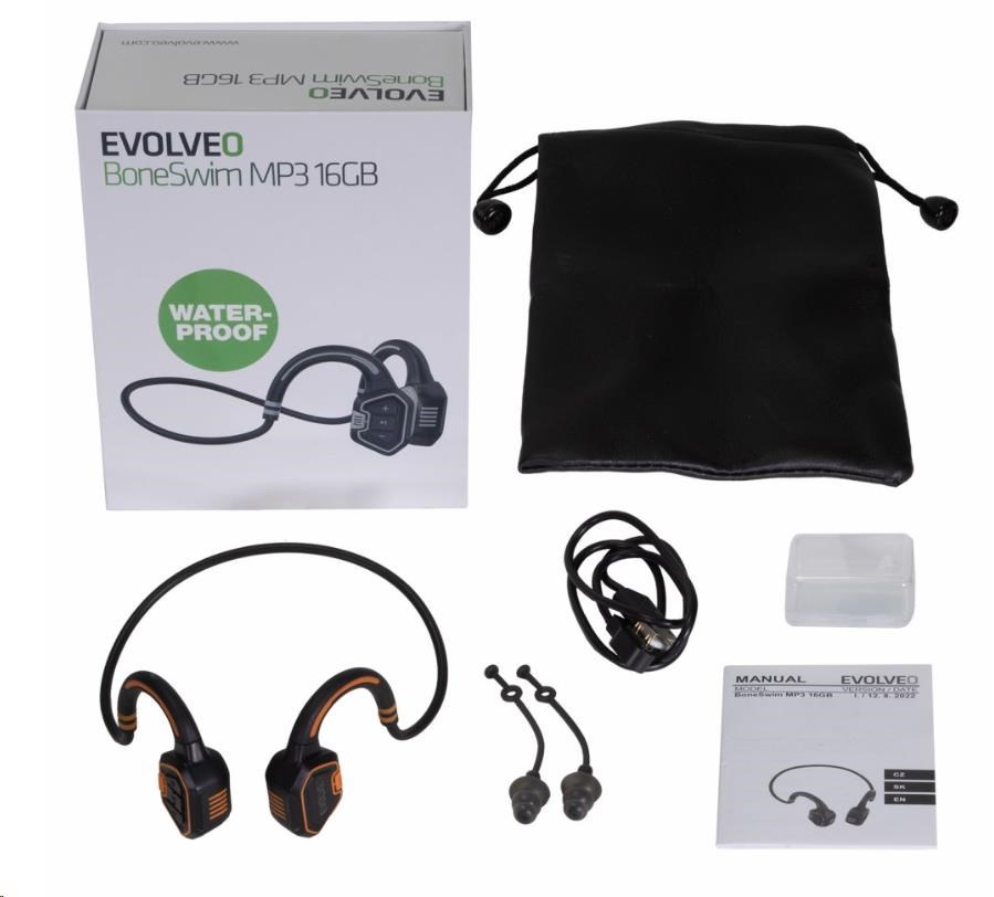 EVOLVEO bezdrátová sluchátka BoneSwim MP3 16GB,  na lícní kosti,  oranžová3 