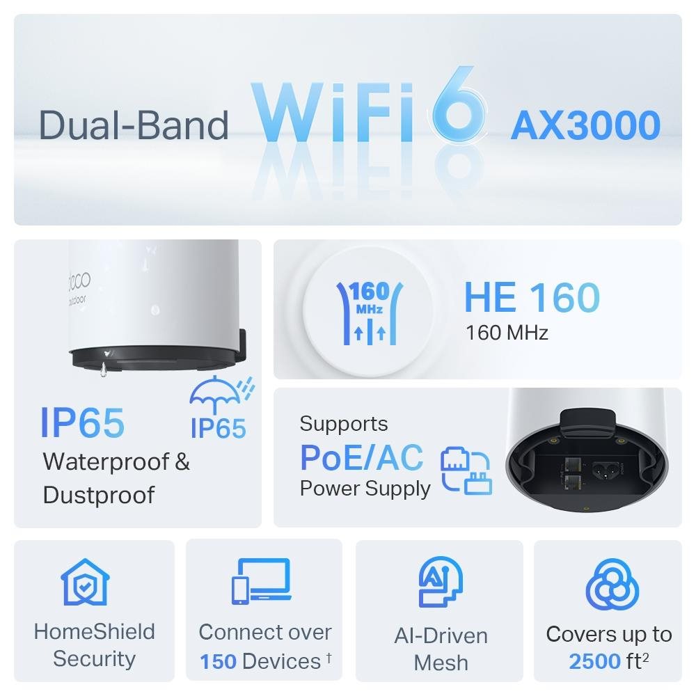 TP-Link Deco X50-Outdoor (1-pack) WiFi6 Mesh (AX3000, 2, 4GHz/ 5GHz, 2xGbELAN/ WAN)4 