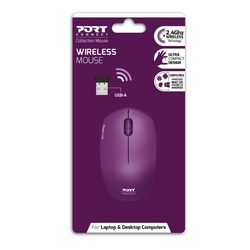 PORT bezdrátová myš Wireless COLLECTION,  USB-A dongle,  2.4Ghz,  1600DPI,  fialová2 