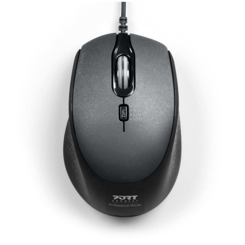 PORT optická myš SILENT, USB-A/USB-C, 3600 DPI, černá3 