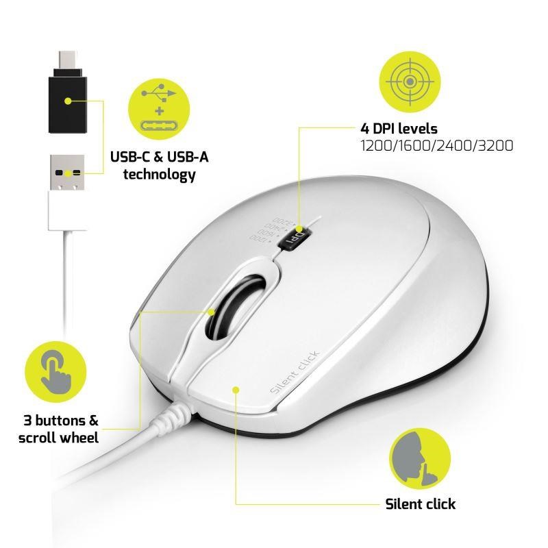 PORT optická myš SILENT,  USB-A/ USB-C,  3600 DPI,  bílá1 