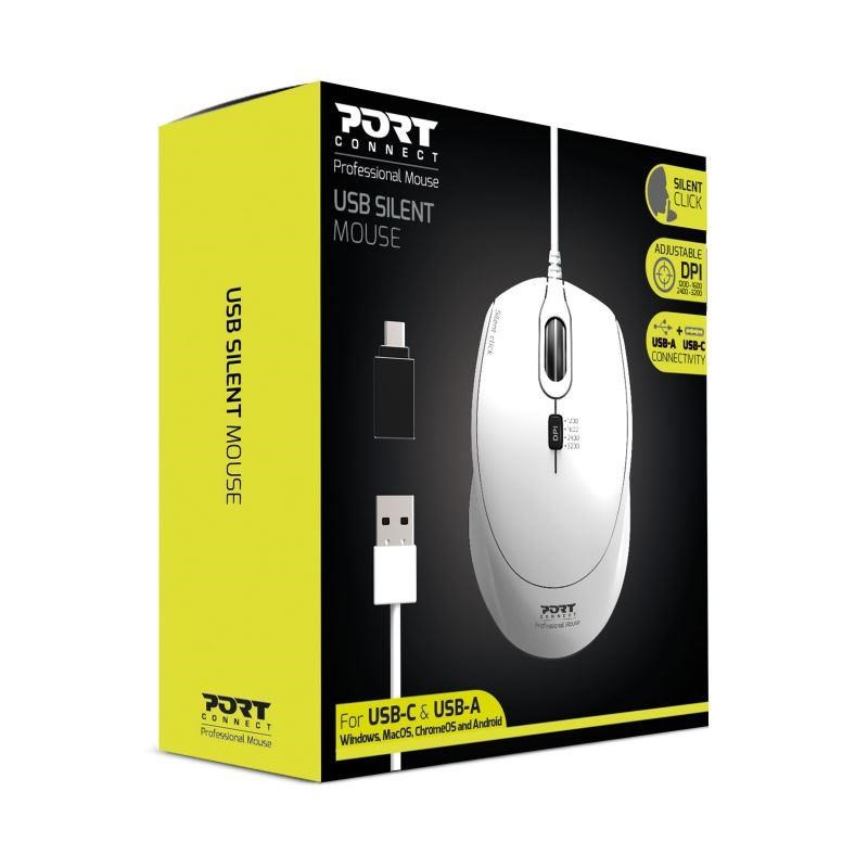 PORT optická myš SILENT,  USB-A/ USB-C,  3600 DPI,  bílá4 