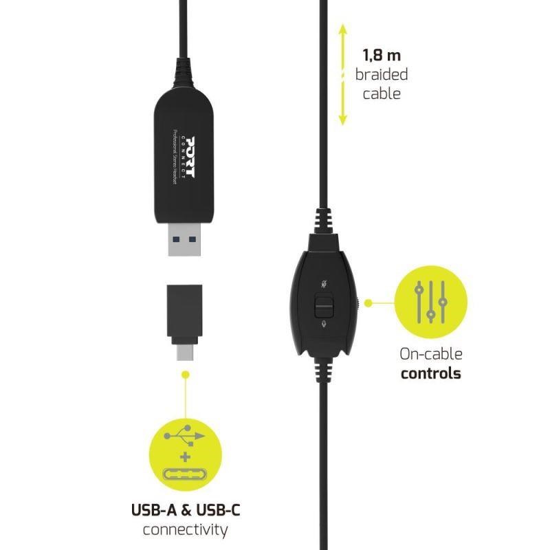 PORT stereo headset s mikrofonem,  USB-A/ USB-C,  černá2 