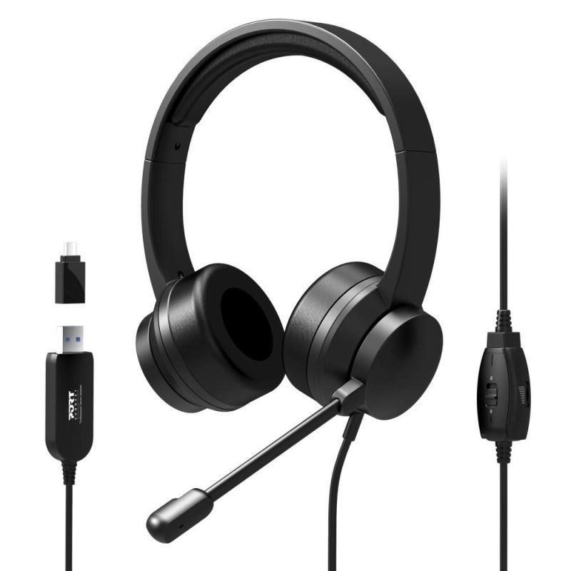 PORT stereo headset s mikrofonem,  USB-A/ USB-C,  černá7 