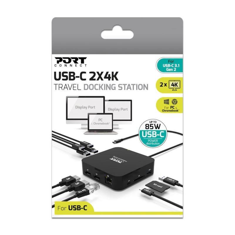 PORT dokovací stanice USB-C 10v1,  2x4K Display Port,  5x USB-A,  USB-C 85W PD,  Ethernet,  SD3 