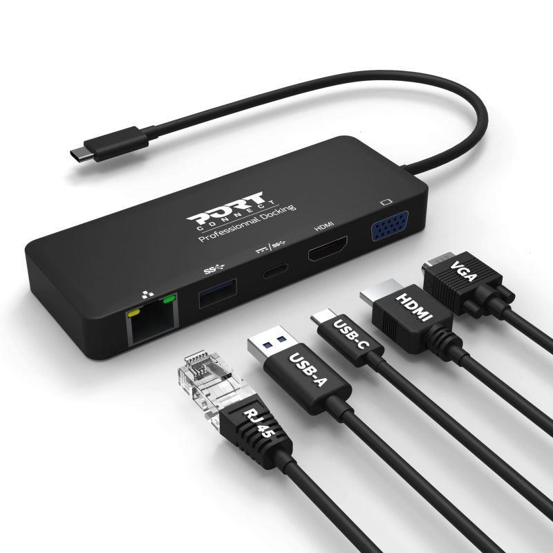 PORT dokovací stanice 5v1 , LAN,  HDMI,  VGA,  USB-C PD 3.0 85W,  USB-A0 