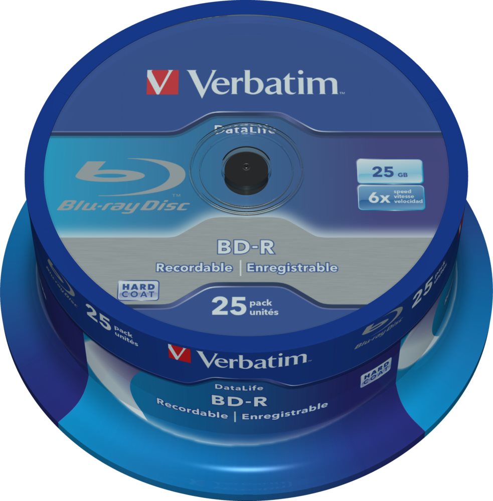VERBATIM BD-R SL Datalife (25-pack)Blu-Ray/Spindle/6x/25GB WHITE BLUE SURFACE0 