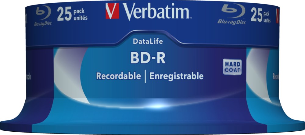VERBATIM BD-R SL Datalife (25-pack)Blu-Ray/Spindle/6x/25GB WHITE BLUE SURFACE2 