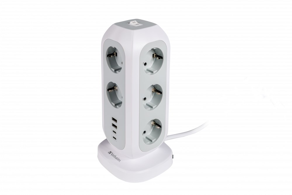 VERBATIM EU Power Tower EUPT-01 Nabíjecí stanice , 11x 230V,  2x USB-C,  2x USB-A2 