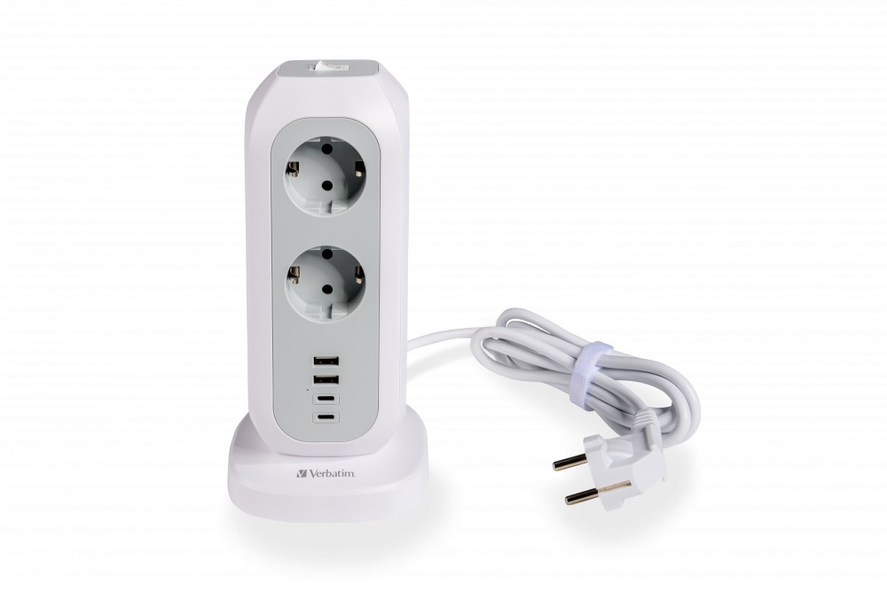 VERBATIM EU Power Tower EUPT-01 Nabíjecí stanice , 11x 230V,  2x USB-C,  2x USB-A0 