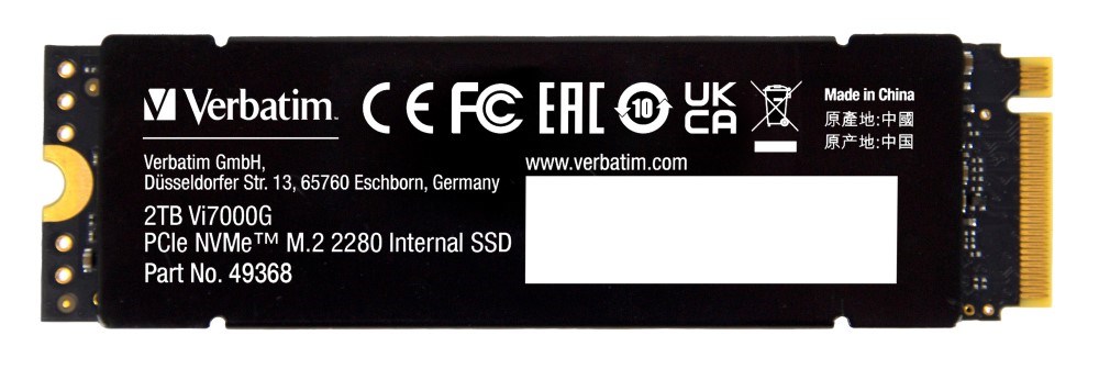 VERBATIM SSD Vi7000G Internal PCIe NVMe M.2 SSD 2TB ,  W 6700/  R 7400MB/ s1 