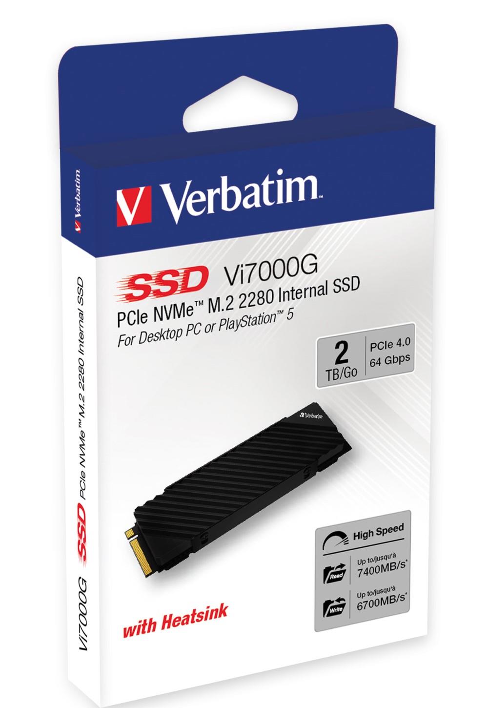 VERBATIM SSD Vi7000G Internal PCIe NVMe M.2 SSD 2TB ,  W 6700/  R 7400MB/ s4 