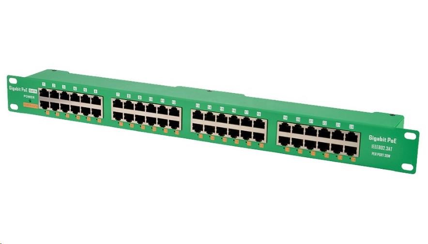 POE injektor aktivní - 24x 1Gb/ s,  stíněný,  svorkovnice,  802.3af/ at2 