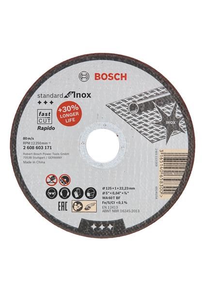 BOSCH dělicí kotouč rovný Standard for Inox - Rapido,  WA 60 T BF,  125 mm,  22, 23 mm,  1, 0 mm0 