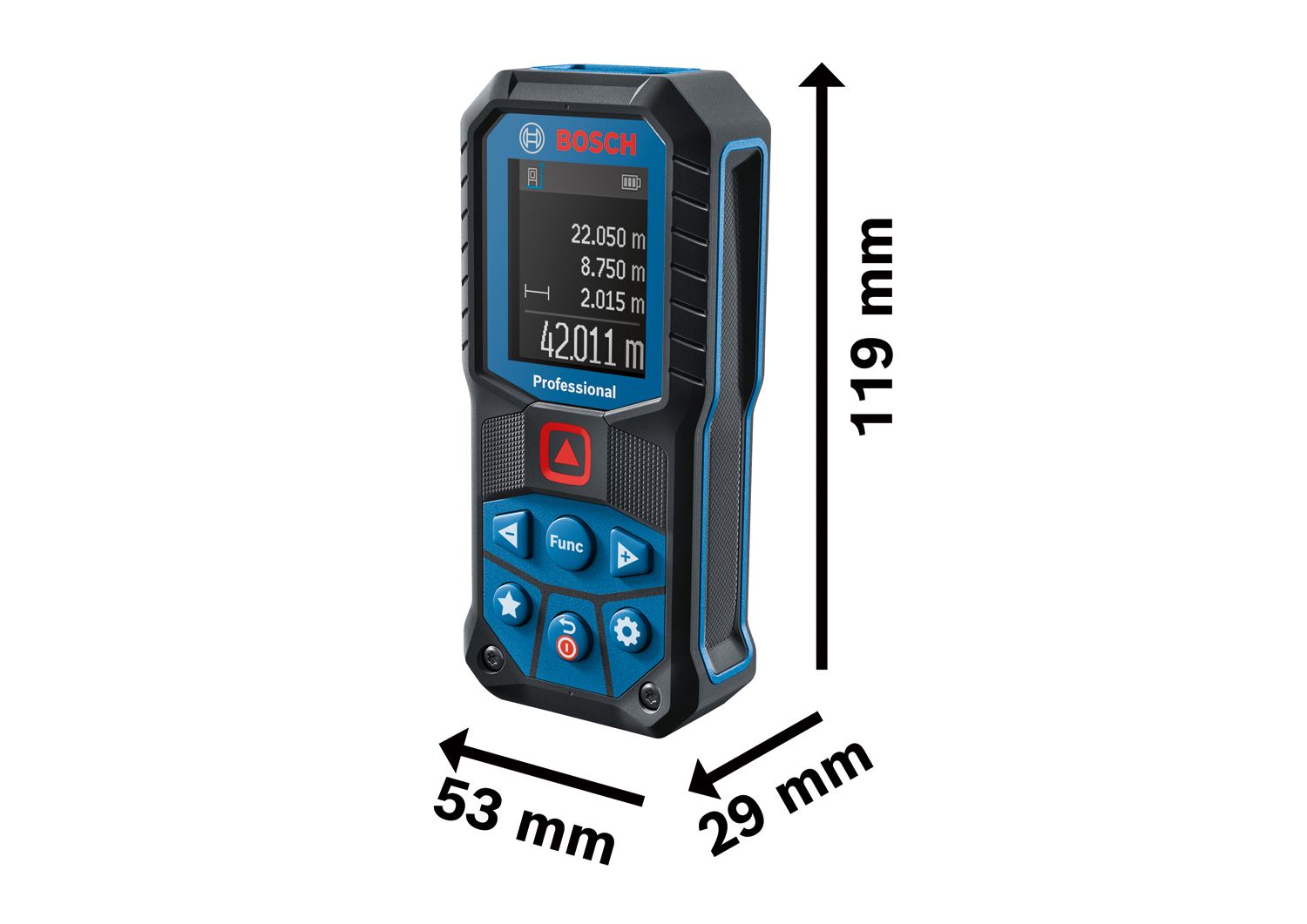 BOSCH GLM 50-22,  laserový měřič vzdálenosti,  rozsah 0, 05 – 50, 00 m,  635 nm,  < 1 mW2 