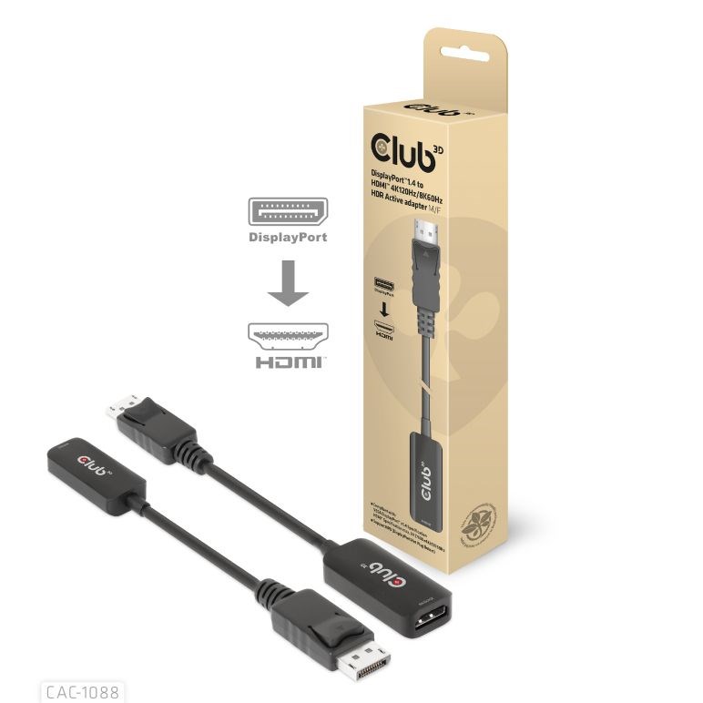 Club3D Active DisplayPort adaptér 1.4 na HDMI 4K120HZ HDR (M/F), čierna0 