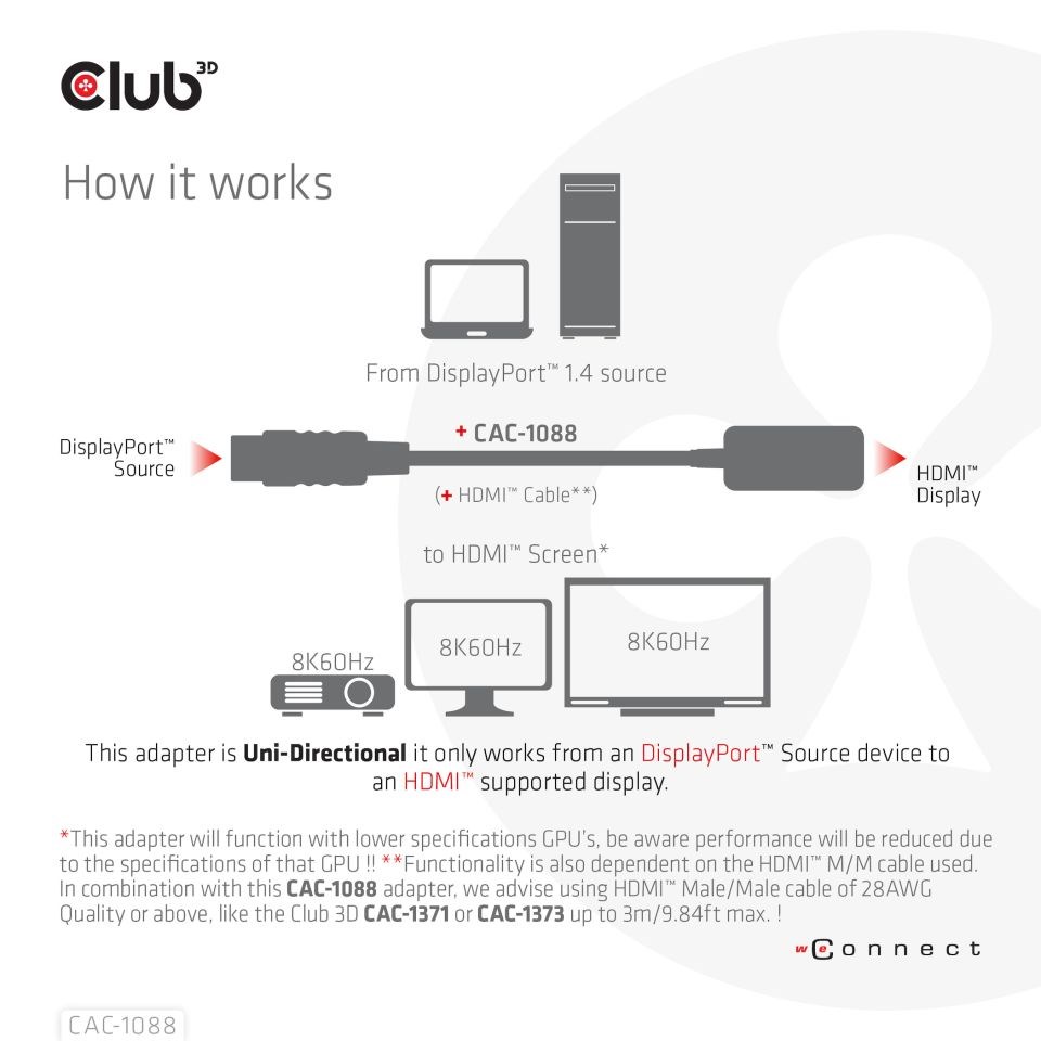 Club3D Active DisplayPort adaptér 1.4 na HDMI 4K120HZ HDR (M/F), čierna4 
