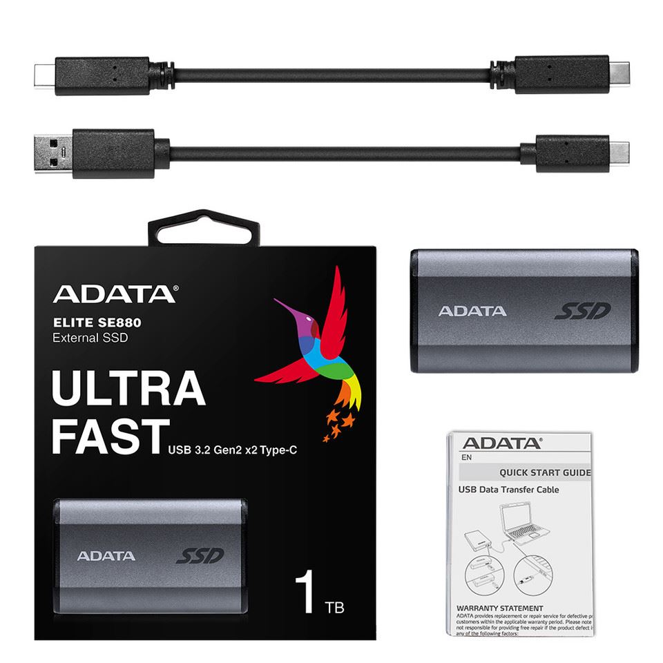 ADATA External SSD 1TB SE880 USB 3.2 USB-C, Titanium Grey - Rugged5 