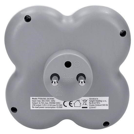 Solight rozbočka,  3x 15A,  USB nabíječka A+C,  bílá-šedá1 