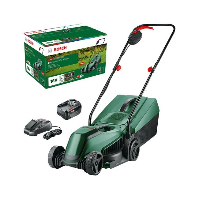 BOSCH EasyMower 18V-32-200,  akumulátorová sekačka na trávu,  18 V,  šířka střihu 32 cm,  výška střihu 20–60 mm,  aku 4.0 Ah0 