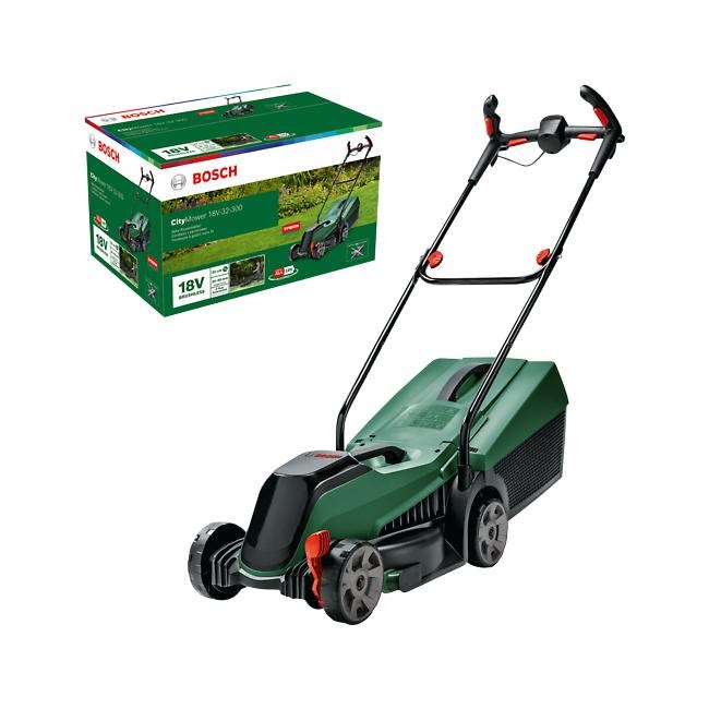 BOSCH CityMower 18V-32-300, akumulátorová sekačka na trávu, 18 V, šířka střihu 32 cm, výška střihu 30 – 60 mm0 