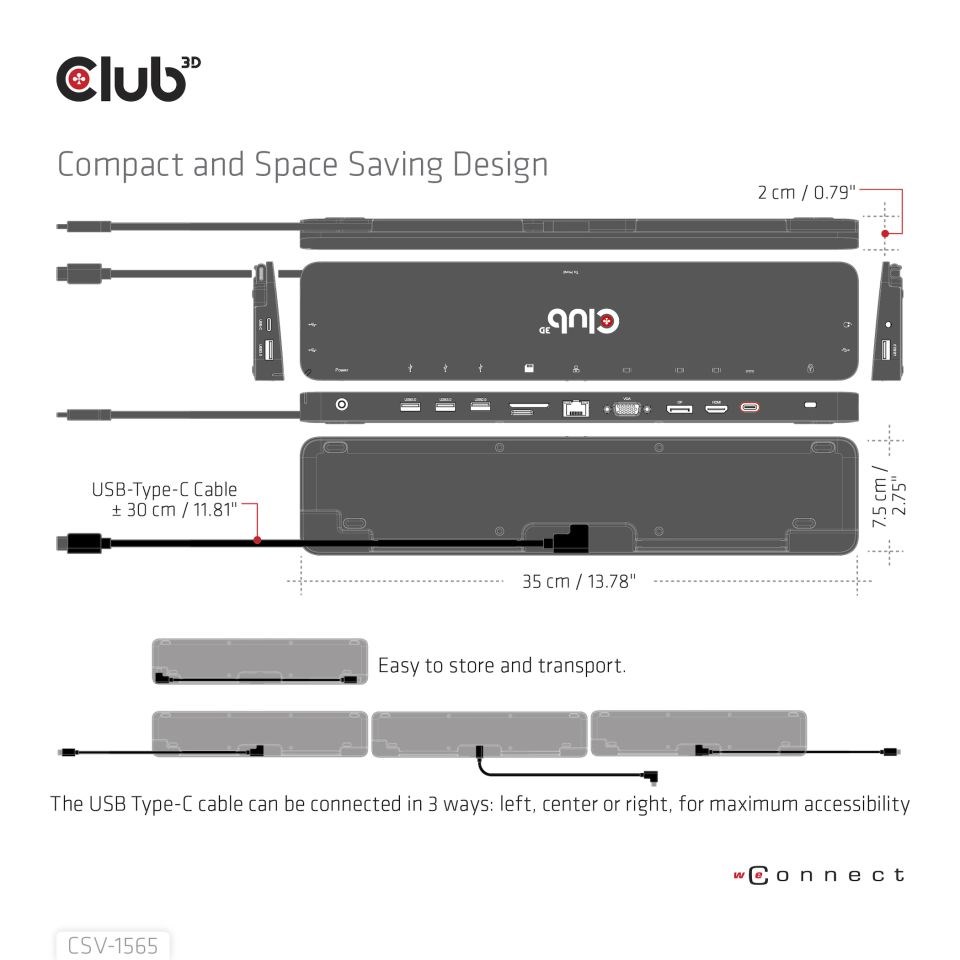 Club3D Dokovací stanice USB-C,  Triple Display DP 1.4 Alt mode Smart PD3.0 Charging Dock with 100 Watt PS7 