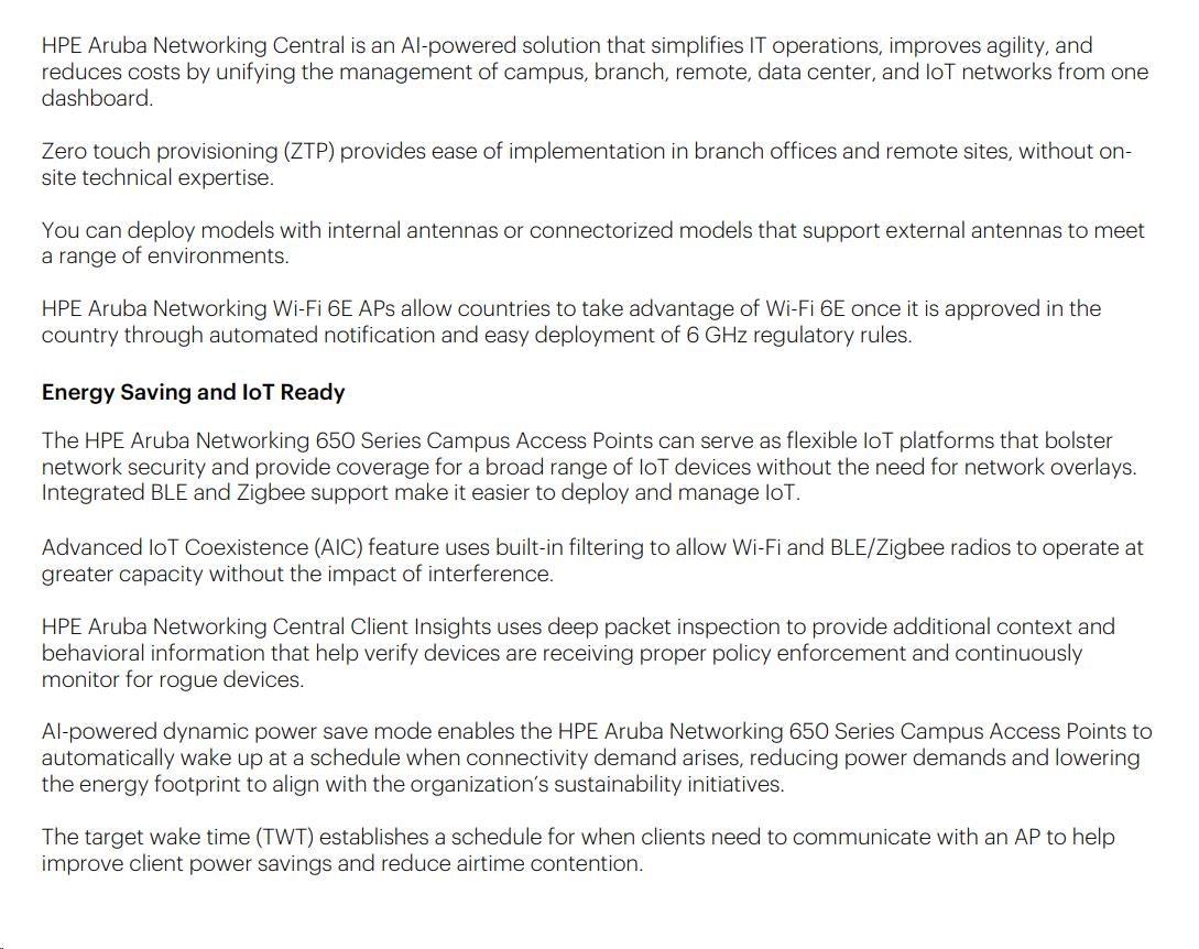 Aruba AP-655 (RW) Tri-radio 4x4:4 802.11ax Wi-Fi 6E Internal Antennas Campus AP RENEW R7J38A3 