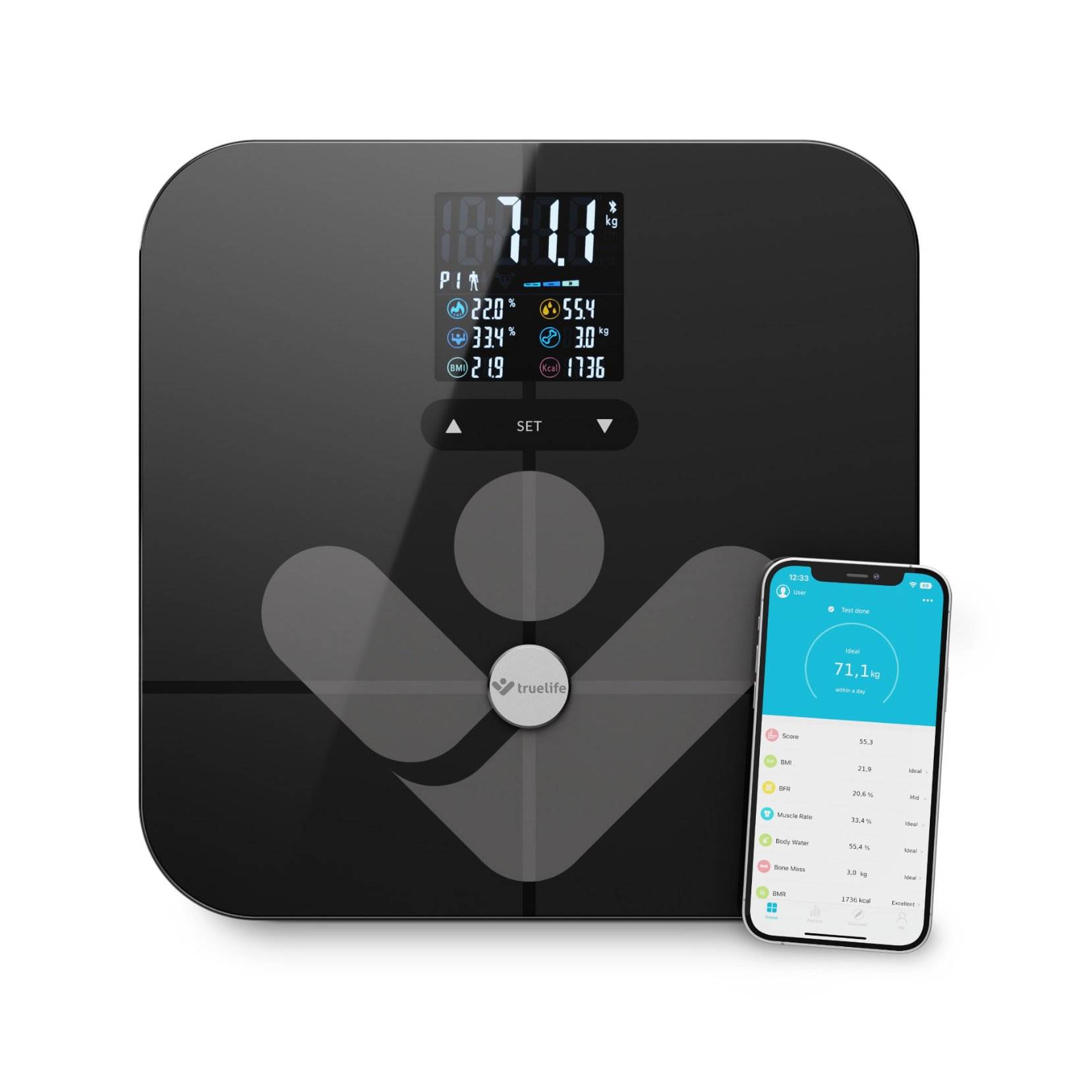 TrueLife FitScale W7 BT - Bioelektrická impedanční bluetooth váha - černá2 