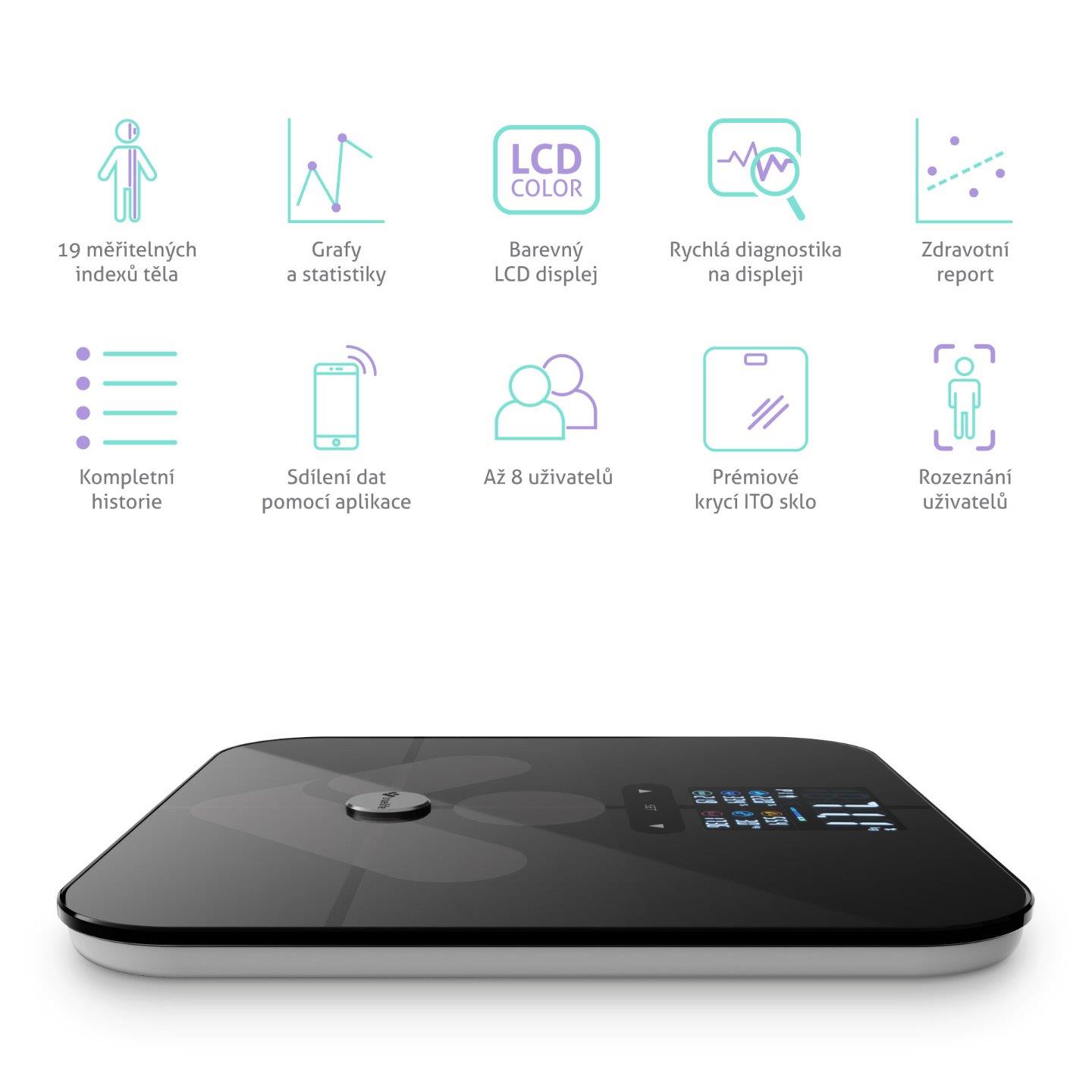 TrueLife FitScale W7 BT - Bioelektrická impedanční bluetooth váha - černá4 