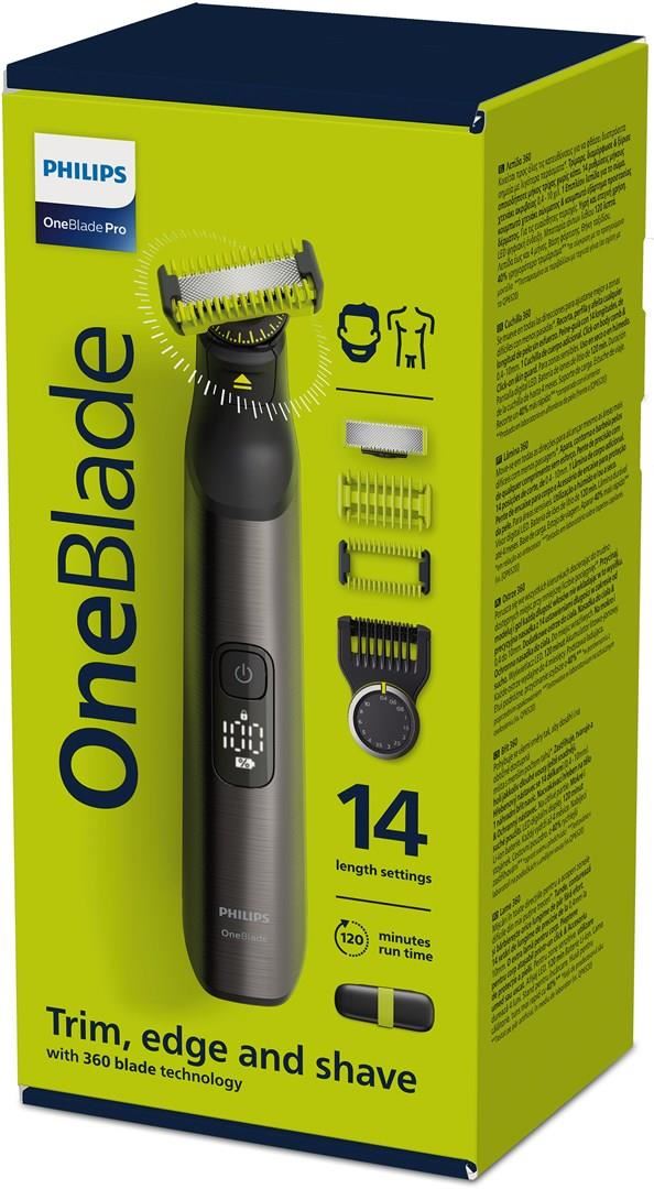 Philips OneBlade Pro 360 QP6651/ 61,  zastřihovač na tvář a tělo,  omyvatelné nástavce,  voděodolný,  digitální displej2 