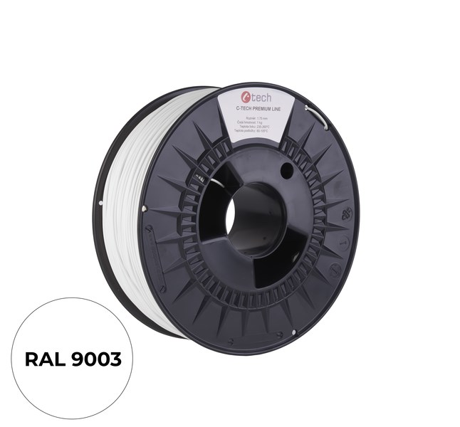 C-TECH Tisková struna (filament) PREMIUM LINE,  ABS,  dopravní bílá,  RAL9003,  1, 75mm,  1kg0 
