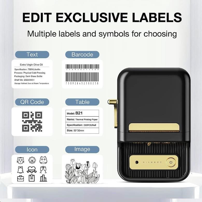 Niimbot Tiskárna štítků B21S Smart,  černá + role štítků 210ks0 