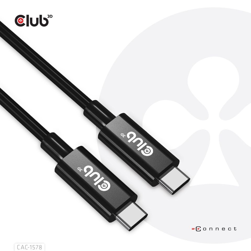 Club3D Kabel USB4 Gen3x2 Type-C Oboustranný kabel 8K60Hz,  Data 40 Gbps,  PD 240W(48V/ 5A) EPR M/ M 2m3 