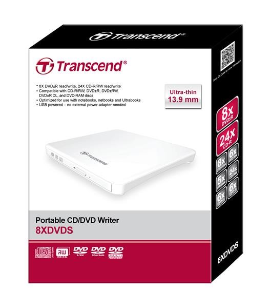 Externá DVD napaľovačka TRANSCEND slim,  USB 2.0,  biela (+CyberLink Media Suite 10)3 