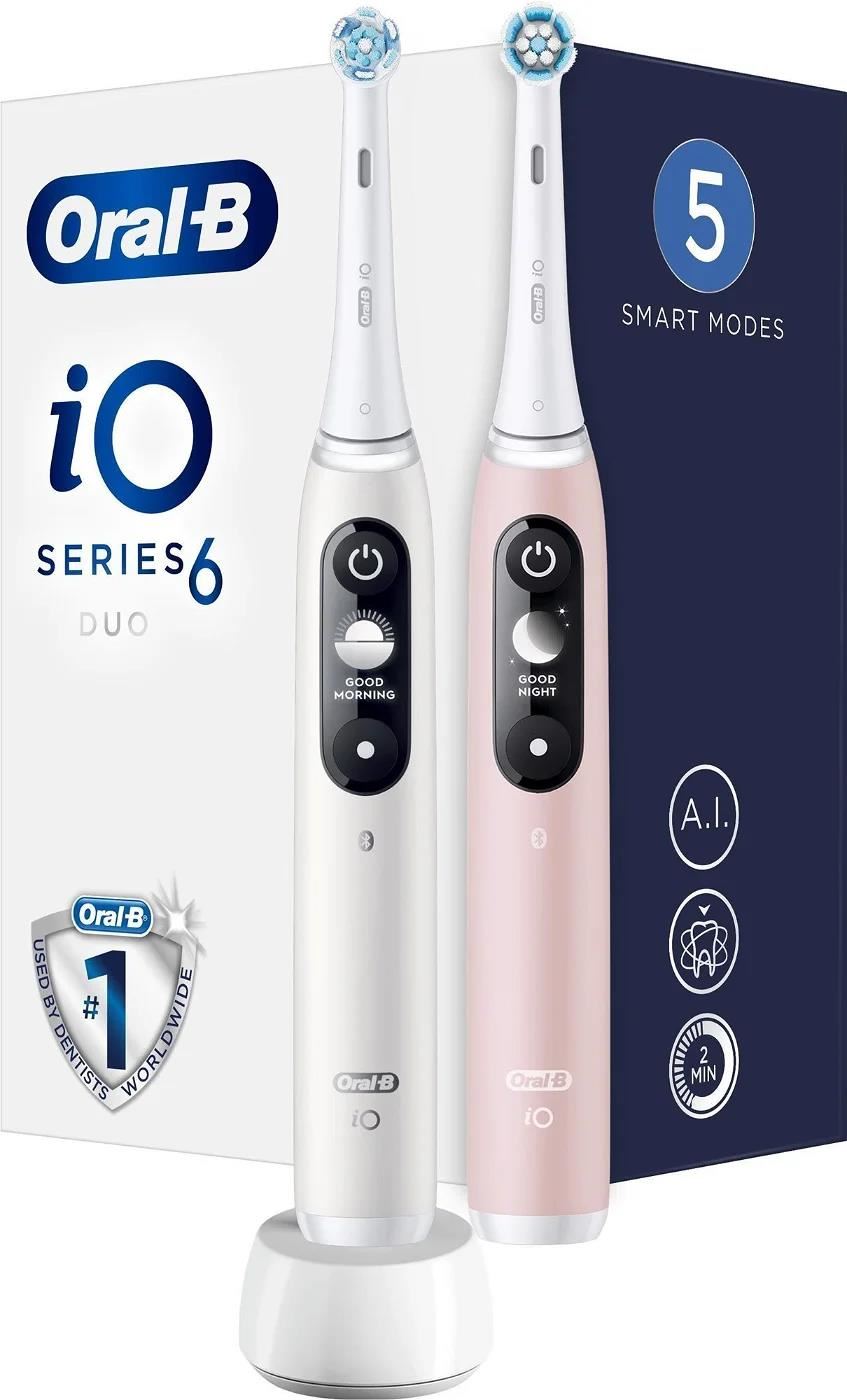 Oral-B iO Series 6 Duo White & Pink Sand set elektrických zubních kartáčků,  5 režimů,  AI,  časovač1 