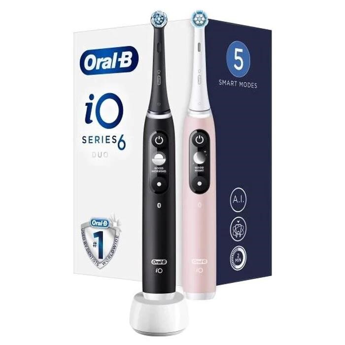 Oral-B iO Series 6 Duo Black & Pink Sand set elektrických zubních kartáčků,  5 režimů,  AI,  časovač0 