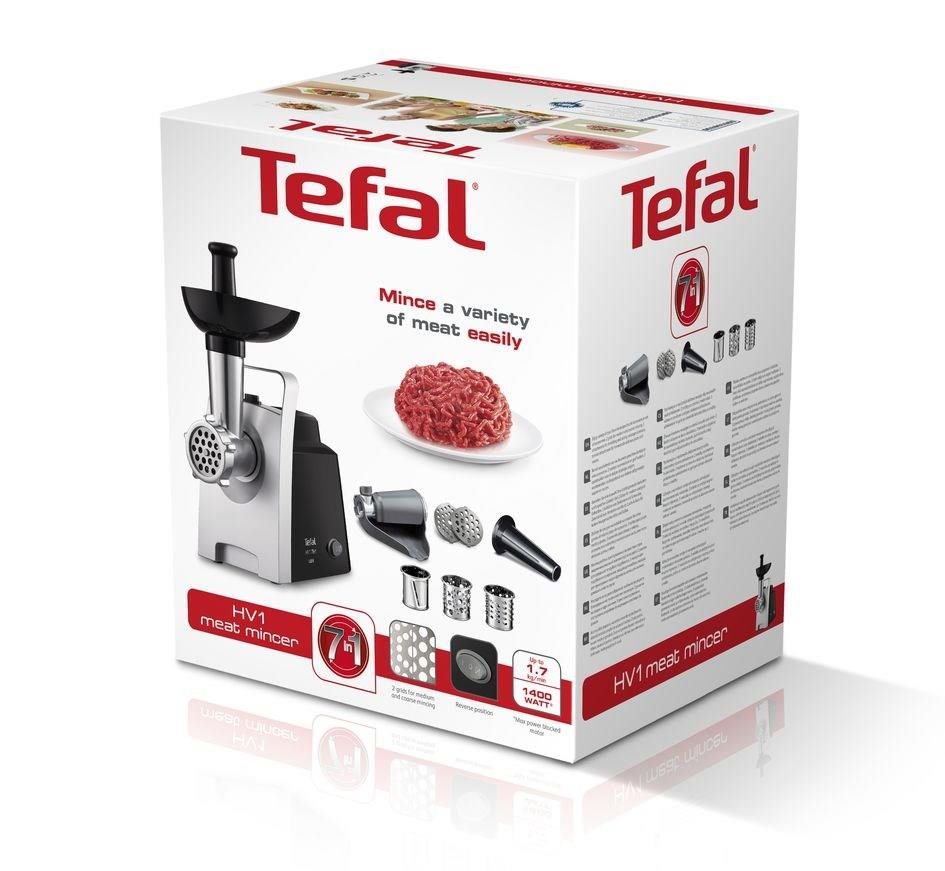 Tefal NE109838 mlýnek na maso,  1 400 W,  samoostřicí nůž,  1700 g/ min,  bezpečnostní spínač,  černý /  stříbrný5 