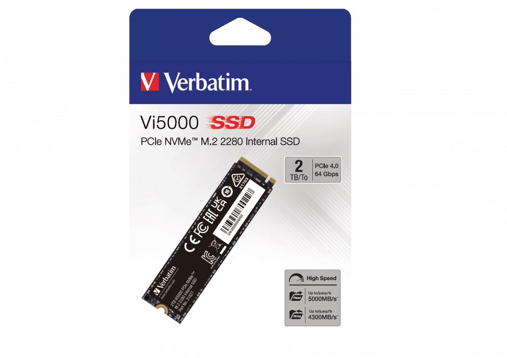 VERBATIM SSD Vi5000 Internal PCIe NVMe M.2 SSD 2TB ,  W 4300/  R 5000 MB/ s2 