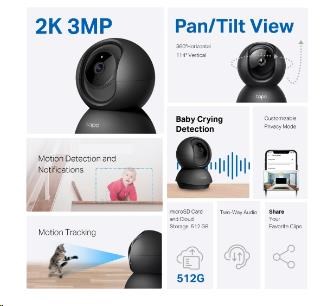 TP-Link Tapo C211 domácí-indoor kamera,  (3MP,  PTZ,  2K 1296p,  WiFi,  IR 9m,  micro SD card)2 