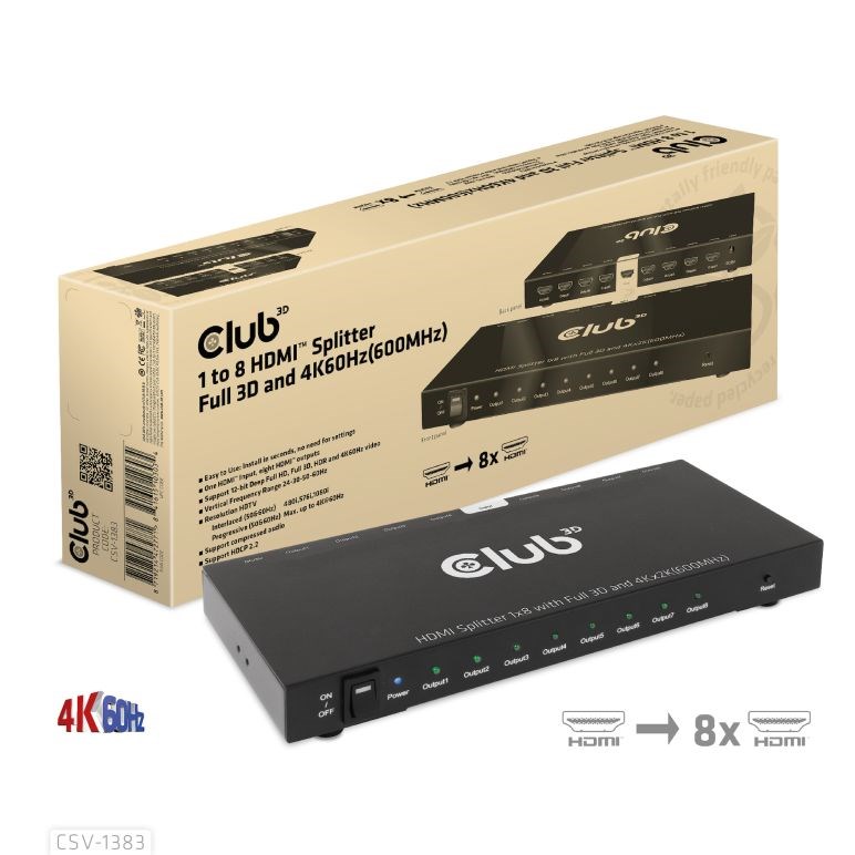 Club3D Video rozbočovač 1:4 HDMI 2.0 4K120Hz,  4 porty,  černá0 