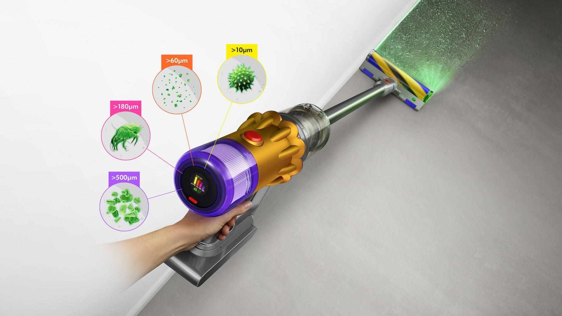 Dyson V12 Detect Slim Absolute 2023,  akumulátorový vysavač,  iluminační technologie,  3 režimy,  LCD displej1 