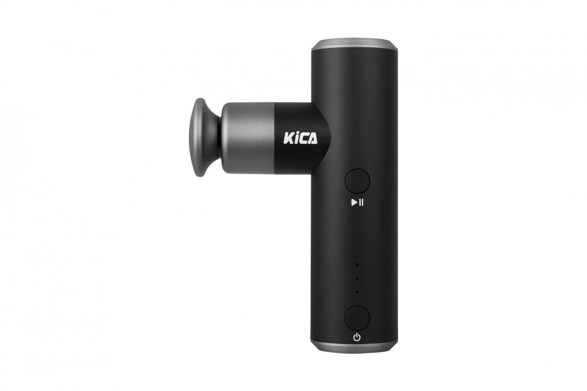 KiCA Mini 2 masážní pistole, 4 rychlosti, 3 hlavice, inteligentní ochrana, z leteckého hliníku, černá0 