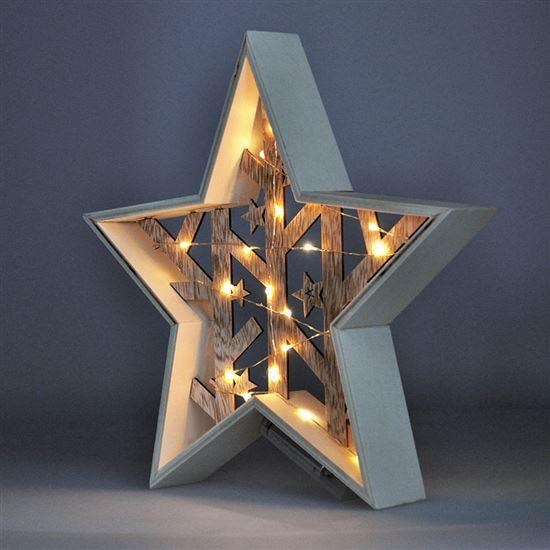 Solight LED vánoční hvězda,  přírodní dřevo 2 x AA ,  teplá bílá2 